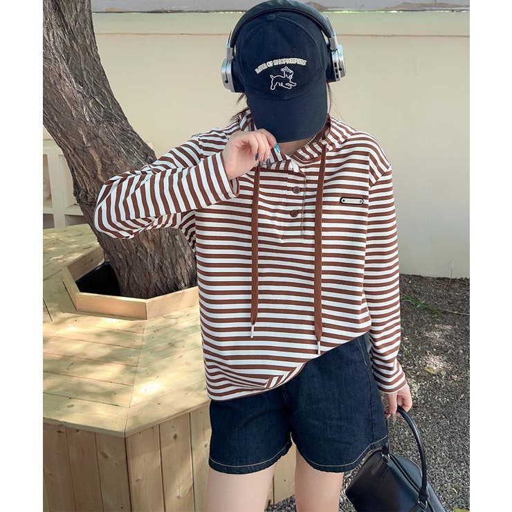 モカ | ボーダーボタンパーカー | aimoha 