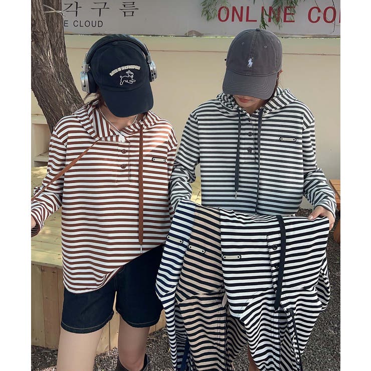 ボーダーボタンパーカー | aimoha  | 詳細画像2 