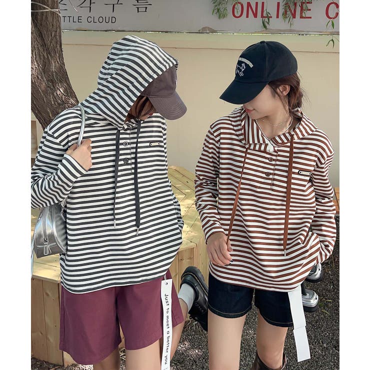 ボーダーボタンパーカー | aimoha  | 詳細画像4 