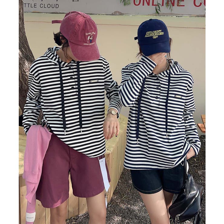 ボーダーボタンパーカー | aimoha  | 詳細画像6 