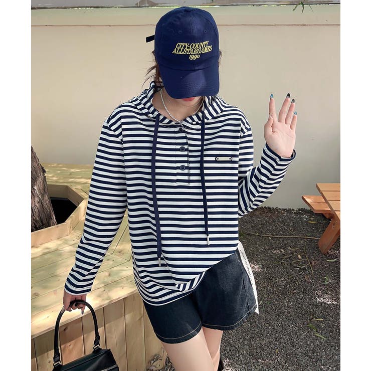 ボーダーボタンパーカー | aimoha  | 詳細画像8 