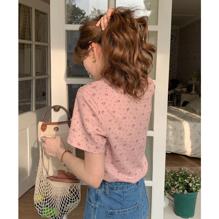 ワッフルTシャツ 韓国ファッション ハイウエスト | aimoha  | 詳細画像4 