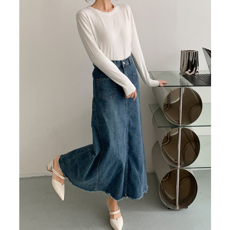 ハイウエスト デニム ロングスカート | aimoha  | 詳細画像4 