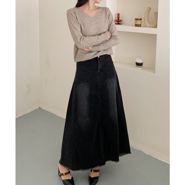 ハイウエスト デニム ロングスカート | aimoha  | 詳細画像13 