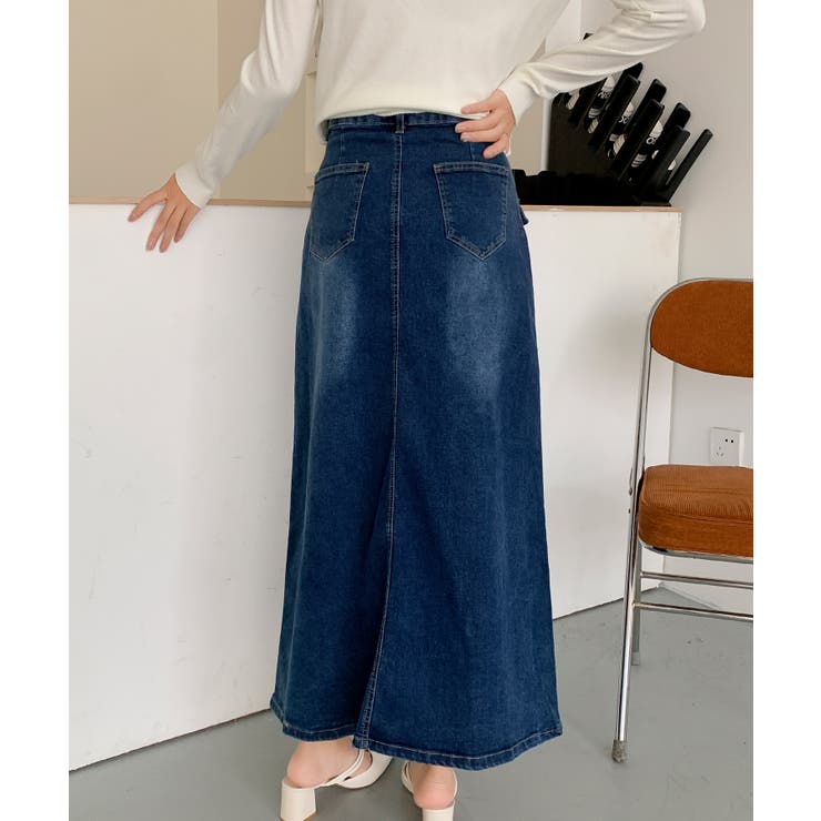 フロントボタン デニム ロングスカート | aimoha  | 詳細画像12 