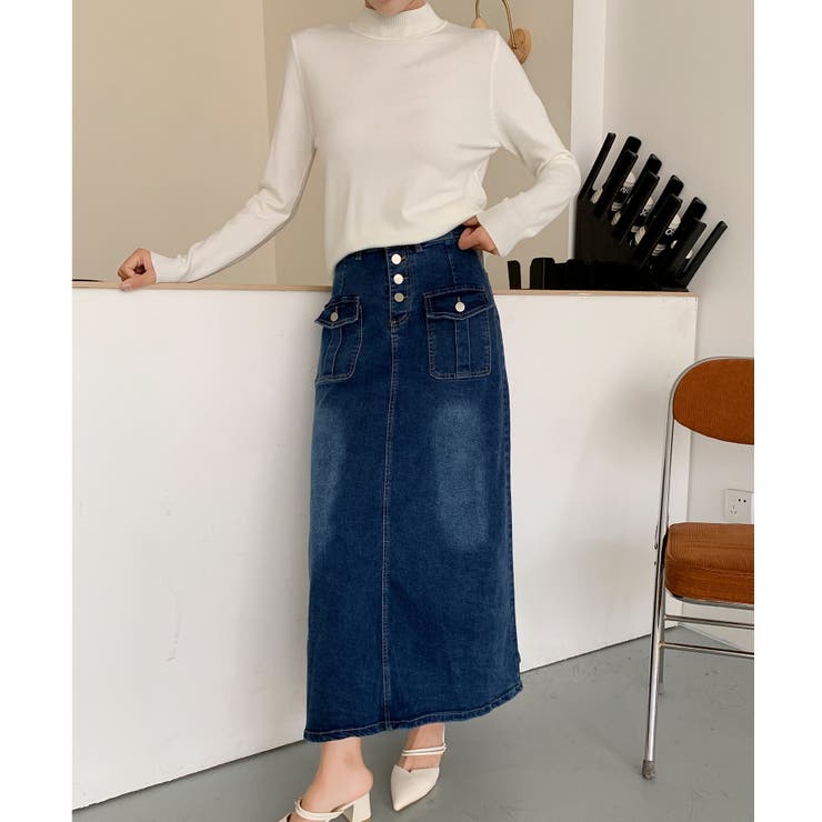 フロントボタン デニム ロングスカート | aimoha  | 詳細画像8 