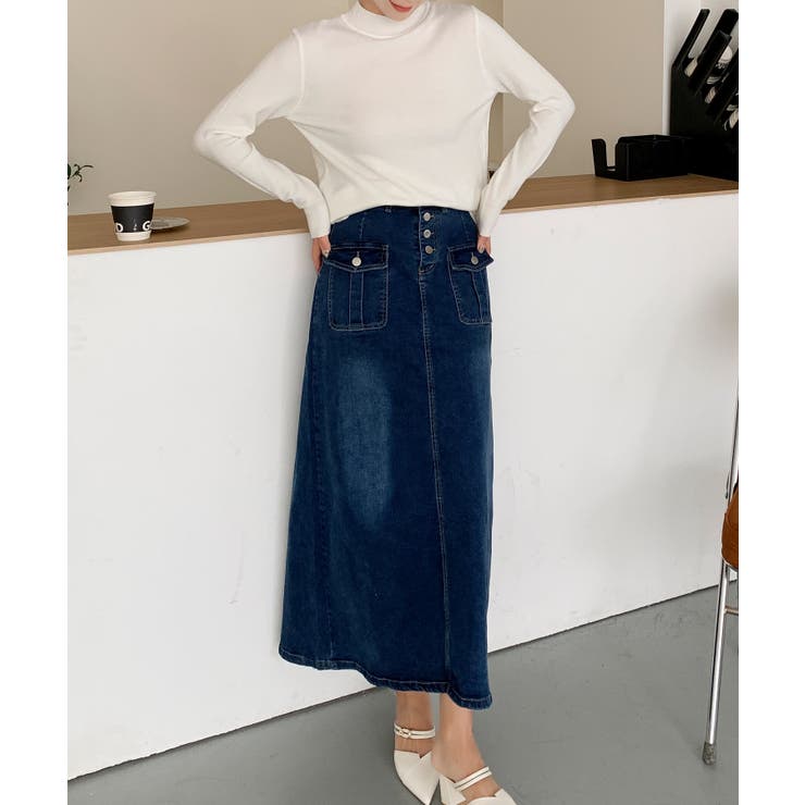 フロントボタン デニム ロングスカート | aimoha  | 詳細画像9 