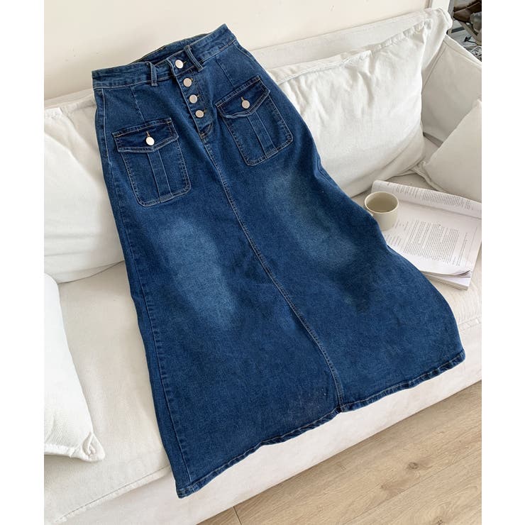 フロントボタン デニム ロングスカート | aimoha  | 詳細画像13 