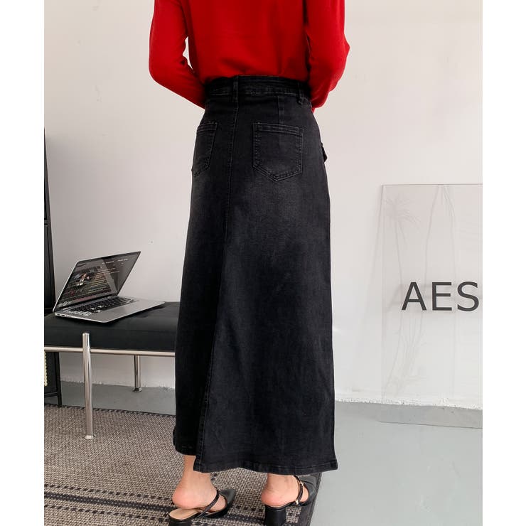 フロントボタン デニム ロングスカート | aimoha  | 詳細画像4 