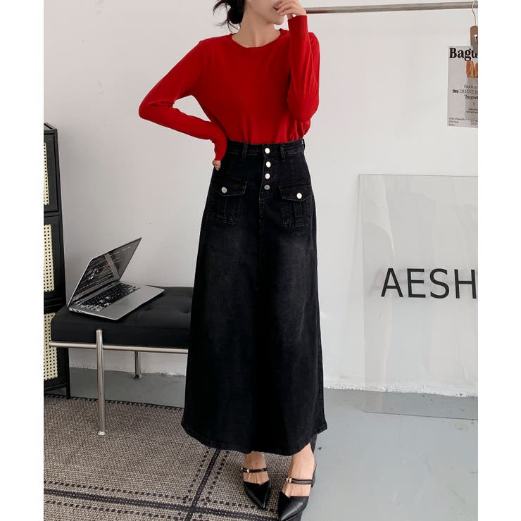 フロントボタン デニム ロングスカート | aimoha  | 詳細画像5 