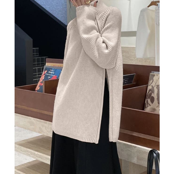 斜めファスナー アシンメトリーニットトップス（ダブルジップ仕様