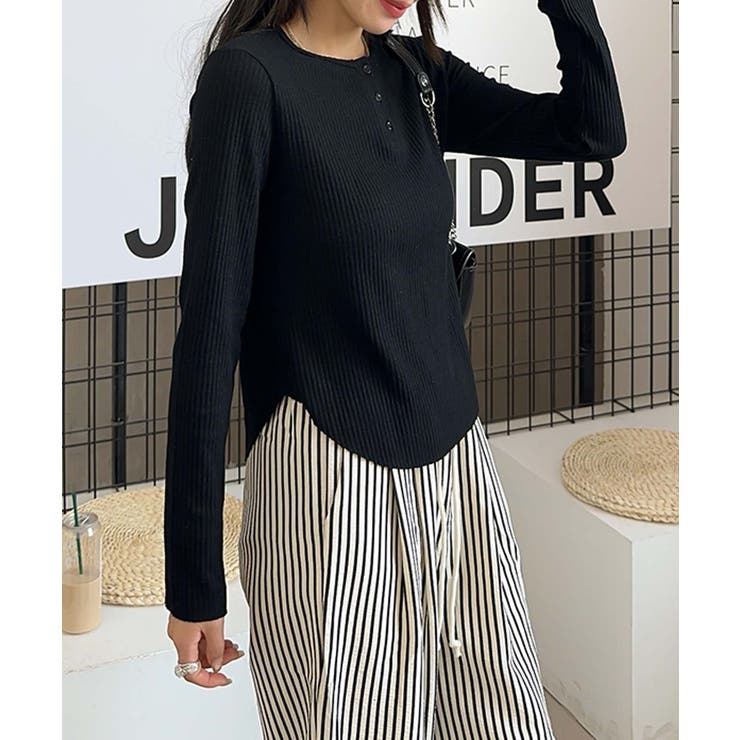 長袖ヘンリーネックリブTシャツ | aimoha  | 詳細画像9 