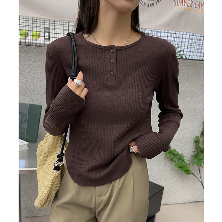 モカ | 長袖ヘンリーネックリブTシャツ | aimoha 