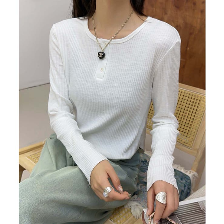 長袖ヘンリーネックリブTシャツ | aimoha  | 詳細画像1 