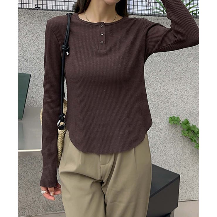 長袖ヘンリーネックリブTシャツ | aimoha  | 詳細画像5 