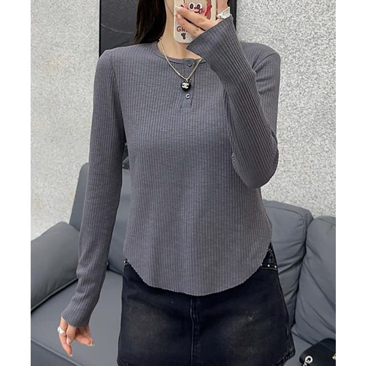 長袖ヘンリーネックリブTシャツ | aimoha  | 詳細画像7 