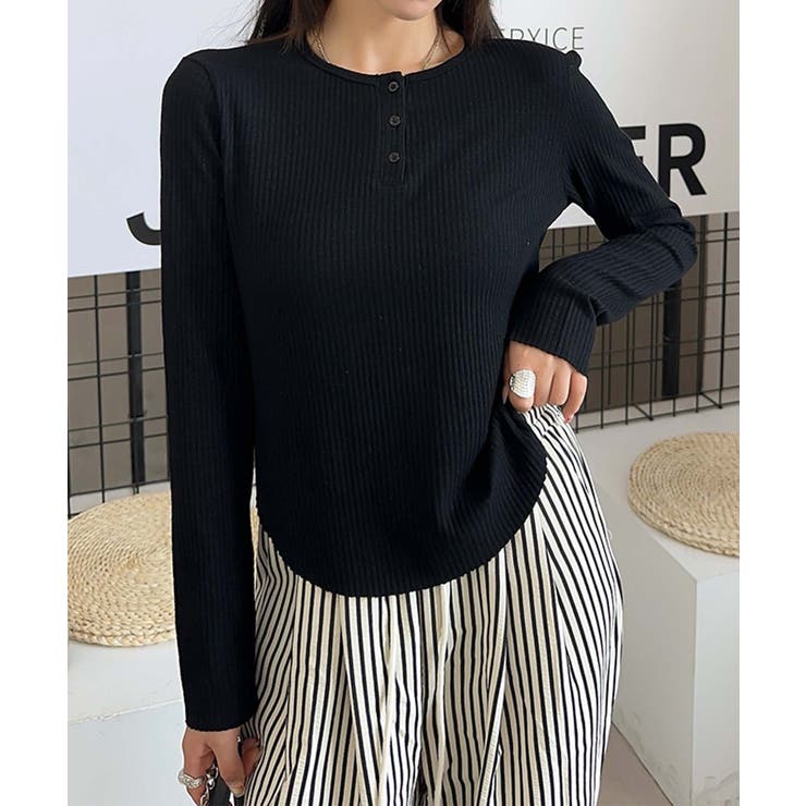 長袖ヘンリーネックリブTシャツ | aimoha  | 詳細画像8 