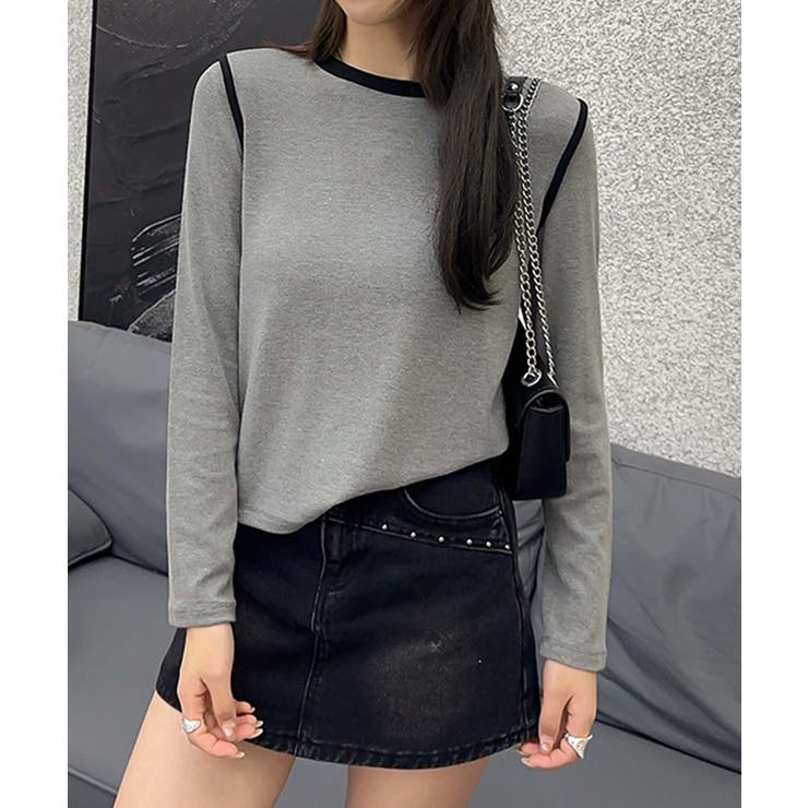 ラインデザインシンプル長袖Tシャツ | aimoha  | 詳細画像1 