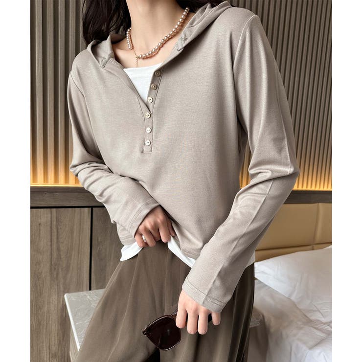 ボタンデザインフード長袖トップス | aimoha  | 詳細画像3 