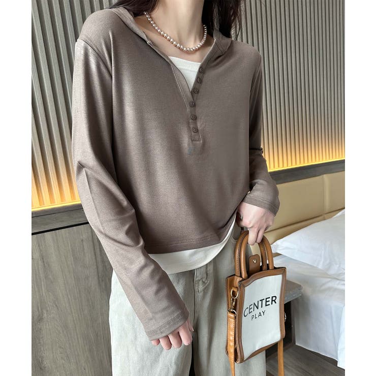 ボタンデザインフード長袖トップス | aimoha  | 詳細画像7 