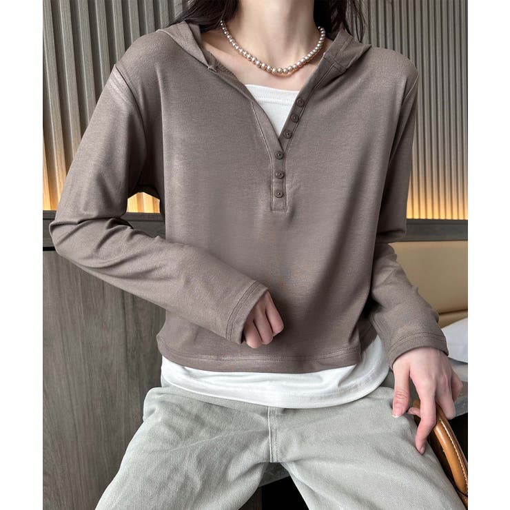 ボタンデザインフード長袖トップス | aimoha  | 詳細画像8 