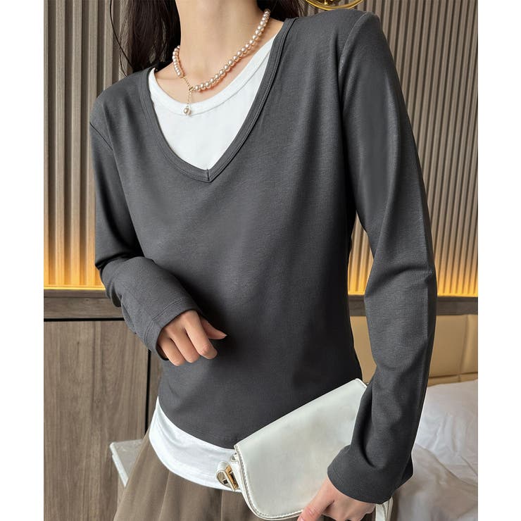 【Banico】Vネックシンプル長袖トップス | aimoha  | 詳細画像14 