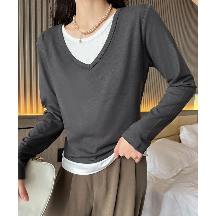 【Banico】Vネックシンプル長袖トップス | aimoha  | 詳細画像15 
