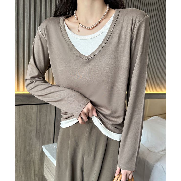 【Banico】Vネックシンプル長袖トップス | aimoha  | 詳細画像1 