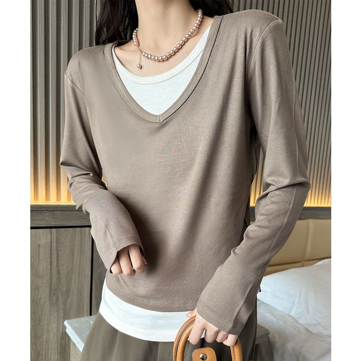 【Banico】Vネックシンプル長袖トップス | aimoha  | 詳細画像2 