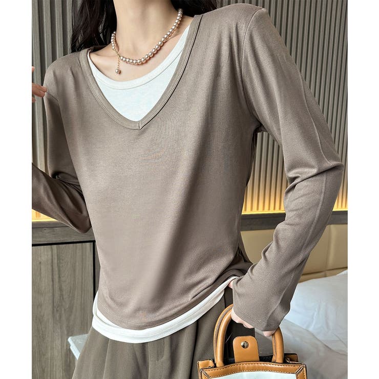 【Banico】Vネックシンプル長袖トップス | aimoha  | 詳細画像3 