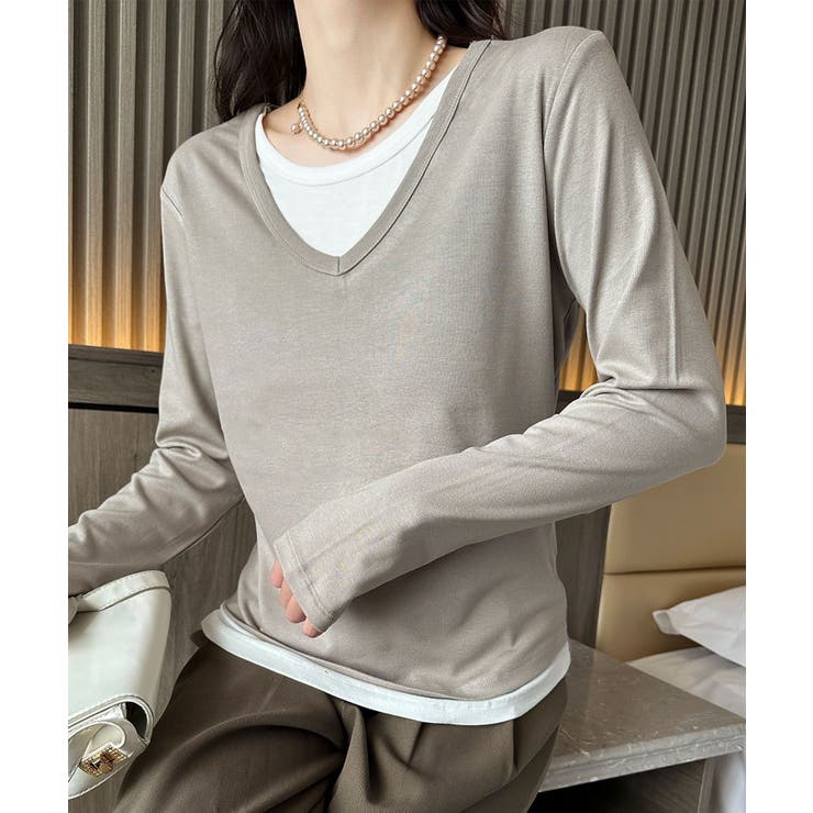 【Banico】Vネックシンプル長袖トップス | aimoha  | 詳細画像4 