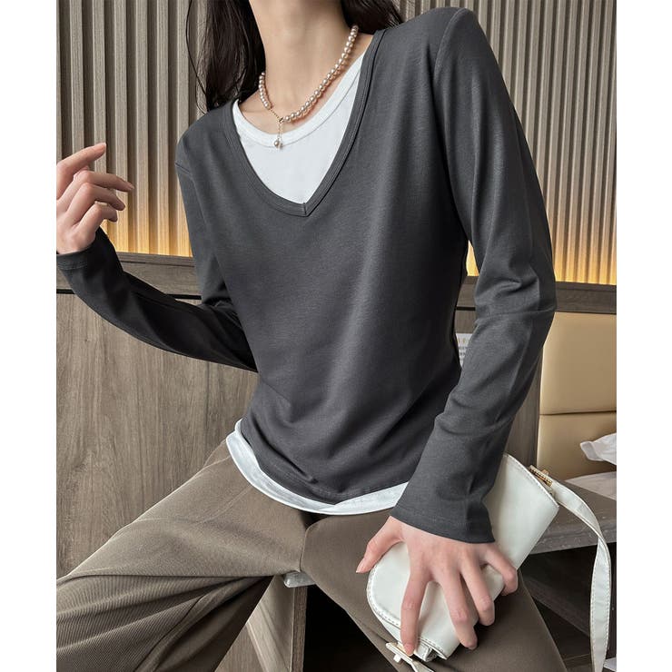 【Banico】Vネックシンプル長袖トップス | aimoha  | 詳細画像7 