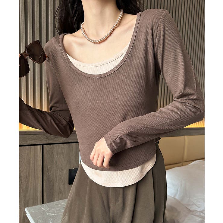 レイヤード風デザイン長袖Tシャツ | aimoha  | 詳細画像10 