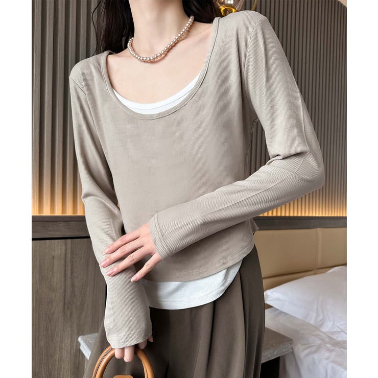 レイヤード風デザイン長袖Tシャツ | aimoha  | 詳細画像13 