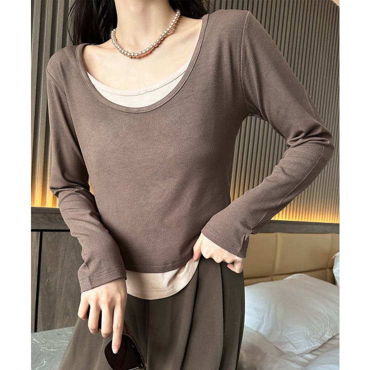 モカ | レイヤード風デザイン長袖Tシャツ | aimoha 