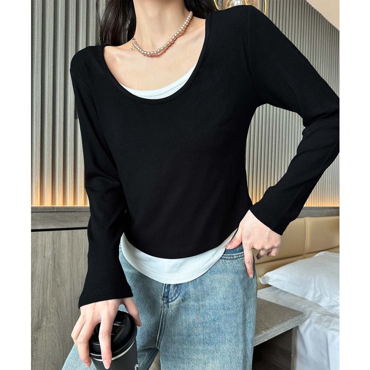 レイヤード風デザイン長袖Tシャツ | aimoha  | 詳細画像2 