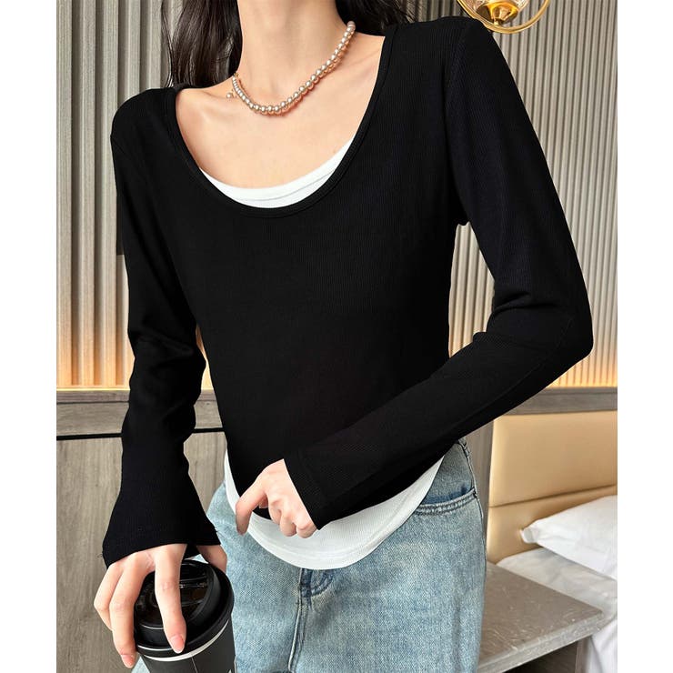 レイヤード風デザイン長袖Tシャツ | aimoha  | 詳細画像3 