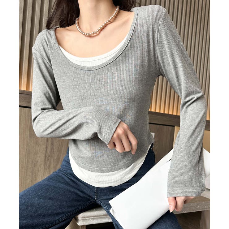 レイヤード風デザイン長袖Tシャツ | aimoha  | 詳細画像5 