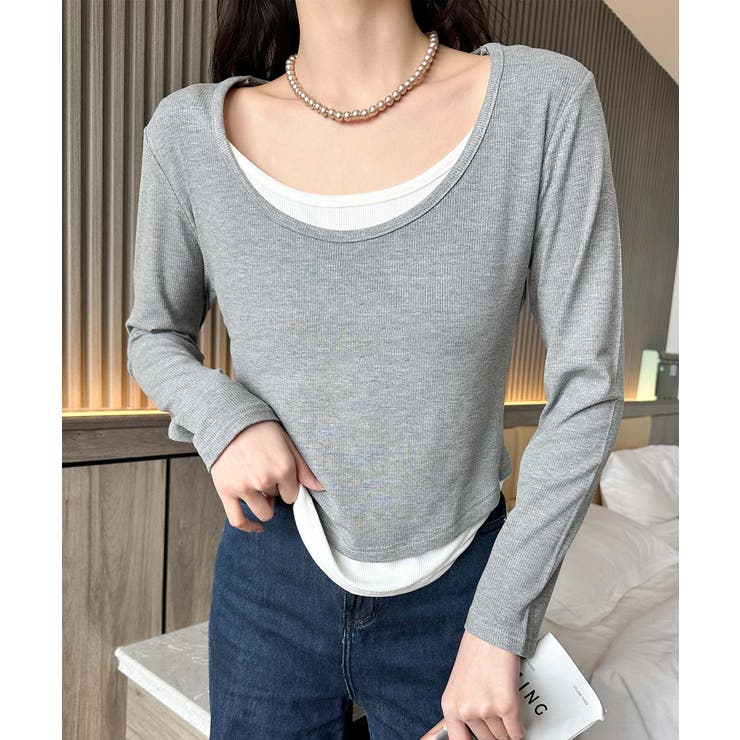 レイヤード風デザイン長袖Tシャツ | aimoha  | 詳細画像1 