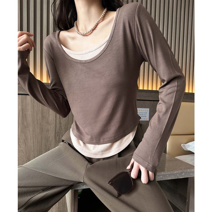 レイヤード風デザイン長袖Tシャツ | aimoha  | 詳細画像8 