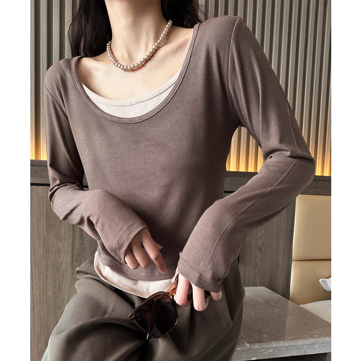 レイヤード風デザイン長袖Tシャツ | aimoha  | 詳細画像9 