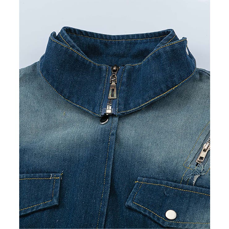 HOOK】for girls ジップ肩開きデザインハイネックデニム