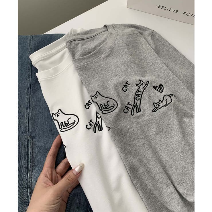 キャット刺繍ロングスリーブTシャツ | aimoha  | 詳細画像8 