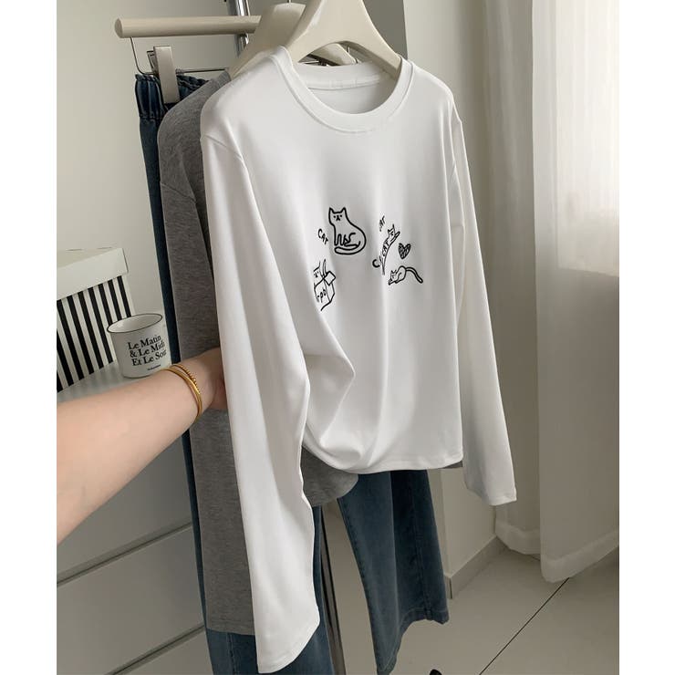 キャット刺繍ロングスリーブTシャツ | aimoha  | 詳細画像5 