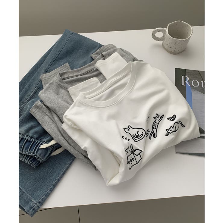 キャット刺繍ロングスリーブTシャツ | aimoha  | 詳細画像3 