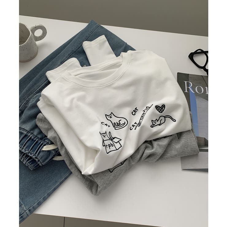 キャット刺繍ロングスリーブTシャツ | aimoha  | 詳細画像6 