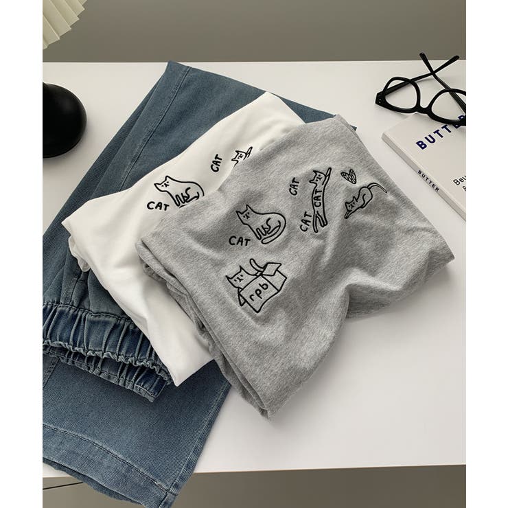 キャット刺繍ロングスリーブTシャツ | aimoha  | 詳細画像1 