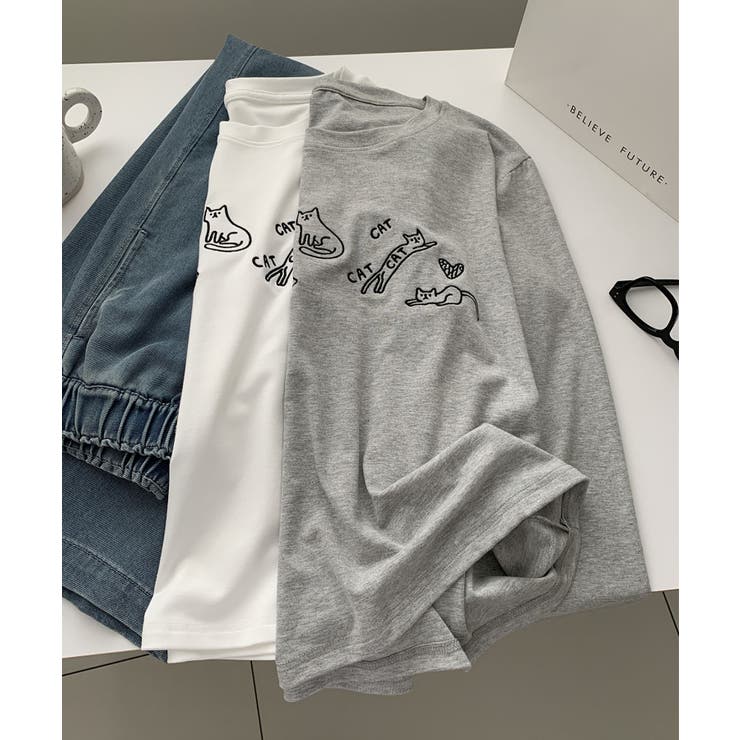 キャット刺繍ロングスリーブTシャツ | aimoha  | 詳細画像7 