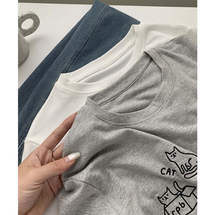 キャット刺繍ロングスリーブTシャツ | aimoha  | 詳細画像2 