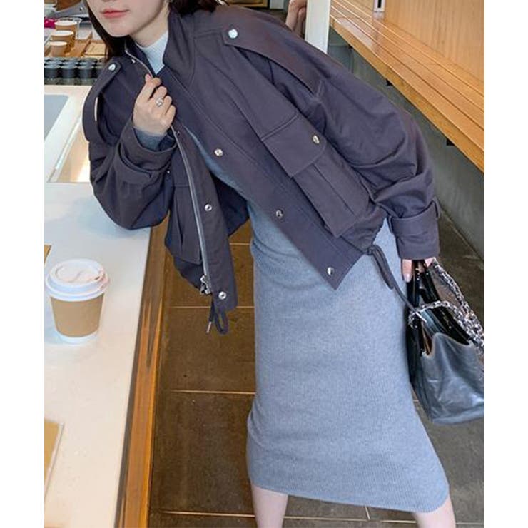 ワンピース 2トーンカラー肩開きニットロングワンピース 韓国ファッション | aimoha  | 詳細画像5 